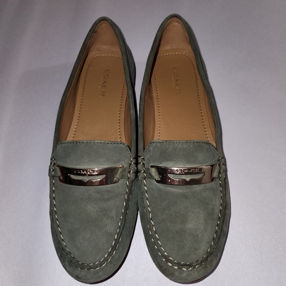 Coach Olympia Suede Moss Green Loafer Shoes 7.5 - Picture 2 of 9